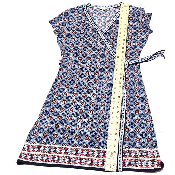 Max Studio Dress Wrap Floral Blue Size M Cottagecore Artsy Stretchy - Picture 6 of 8